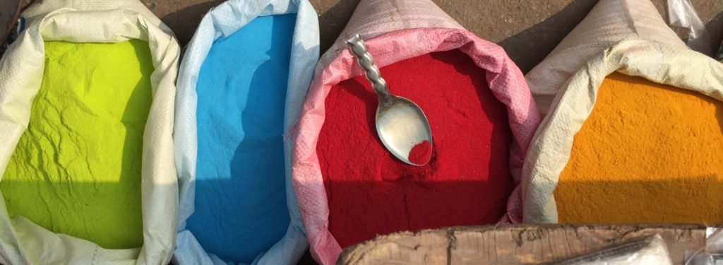 Inspiration for sketching in India - coloured powders for offerings and rituals in India