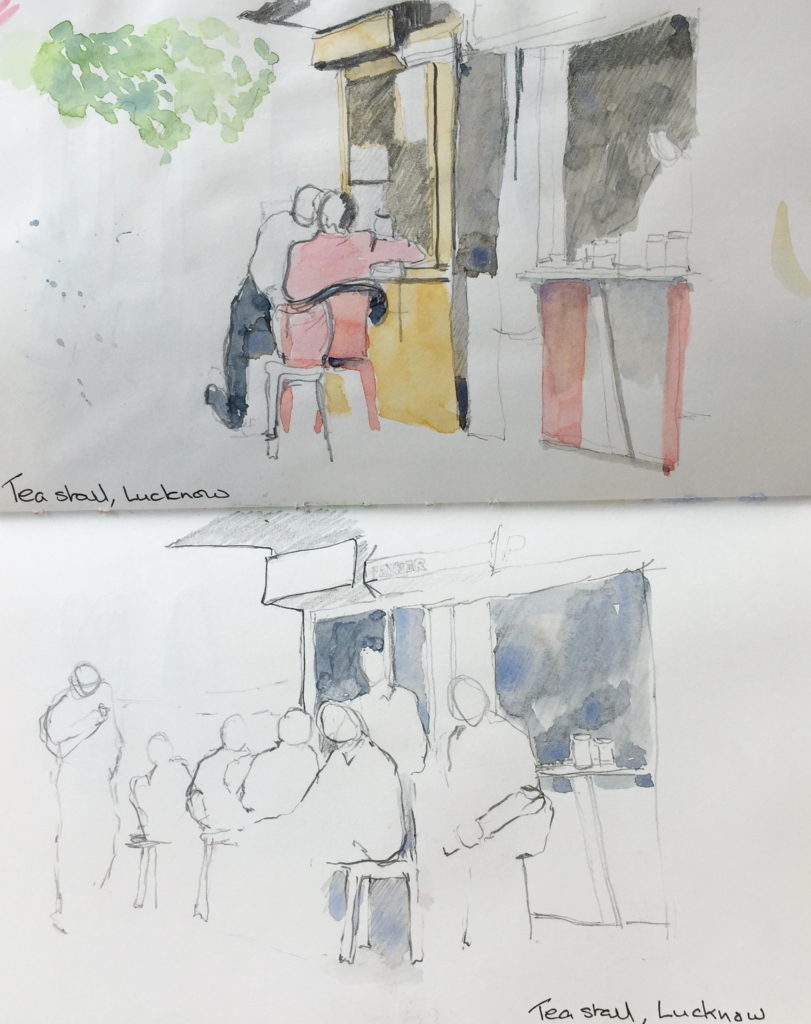 Sketches of tea stalls in Lucknow