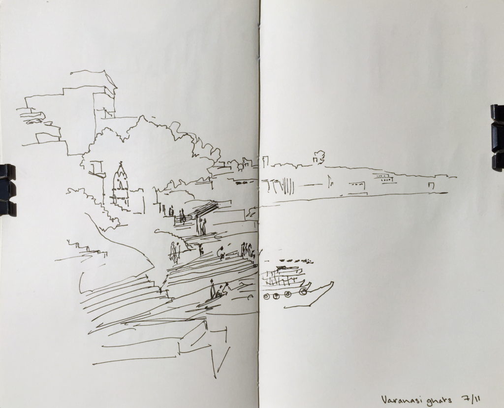 Varanasi ghats, pen sketch