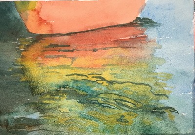 #Washtober2020 watercolour challenge; painting of ripples of water below a boat